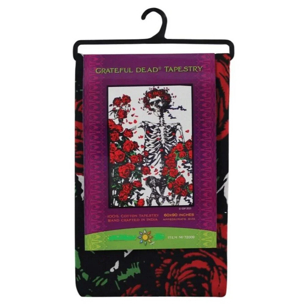 New Bertha Grateful Dead Faded Skeleton & Roses Wall Hanging Gift Tapestry 60x90 - Picture 2 of 3